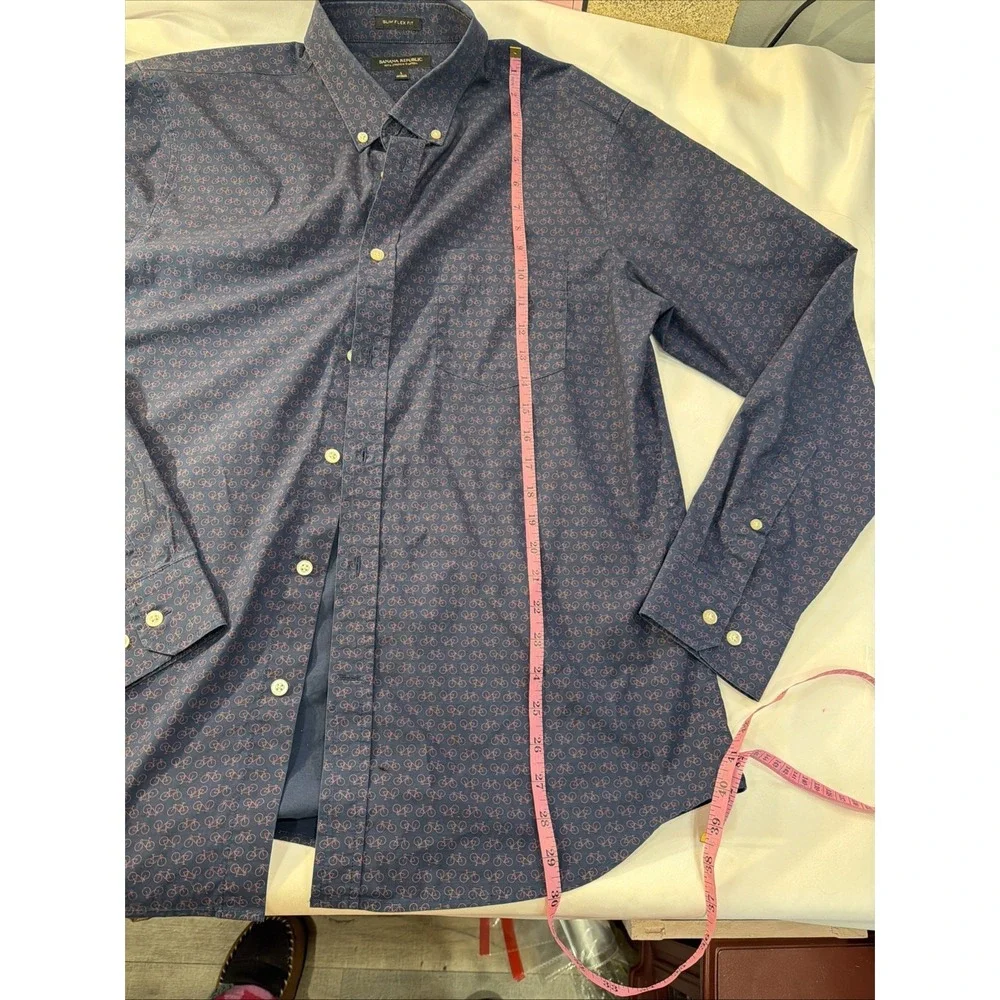 Banana Republic Tech Stretch Shirt Mens Large Blue‎ Long Sleeves Bicycles 430